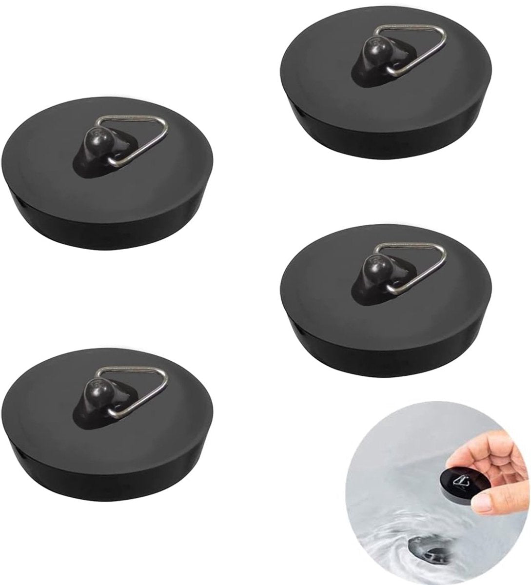 Universal Bath Stopper 4 Pieces - Sink Cap - Drain Stopper - Sink Plug - Plug Stopper - Universal Sink Stopper - Rubber Sink Plug with Hanging Ring - for Drain Ø 44 to 42 mm - Universal Plugs - For Bathtub, Kitchen, Bathroom - Black