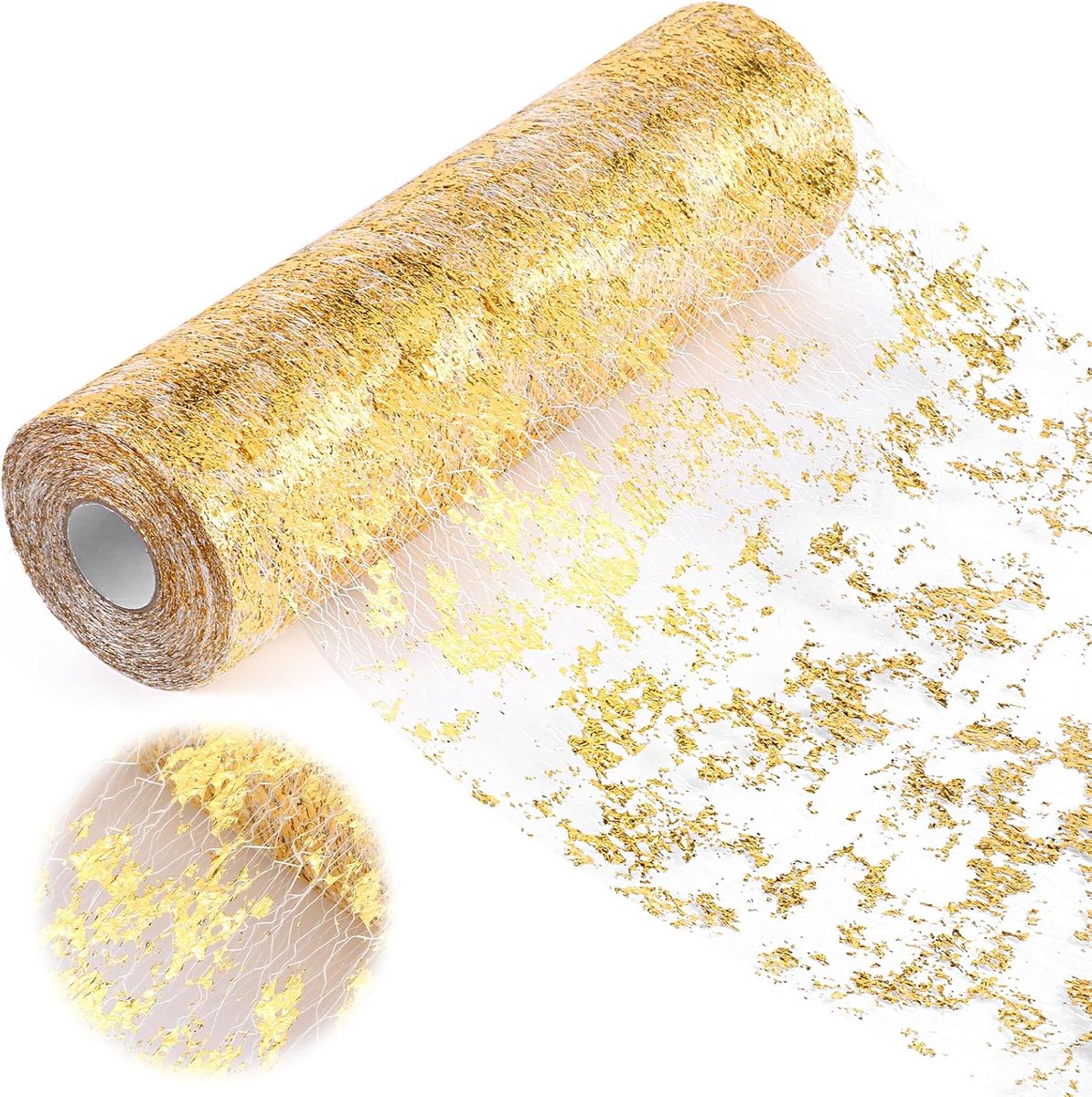 Table Runner - 28*275 cm - Gold Table Runner - Gold Foil Table Runner - Tablecloth - Polyester Table Runner - Glittering Metal Mesh Roll Table Runner - for wedding decorations, New Year's decorations, and birthday parties