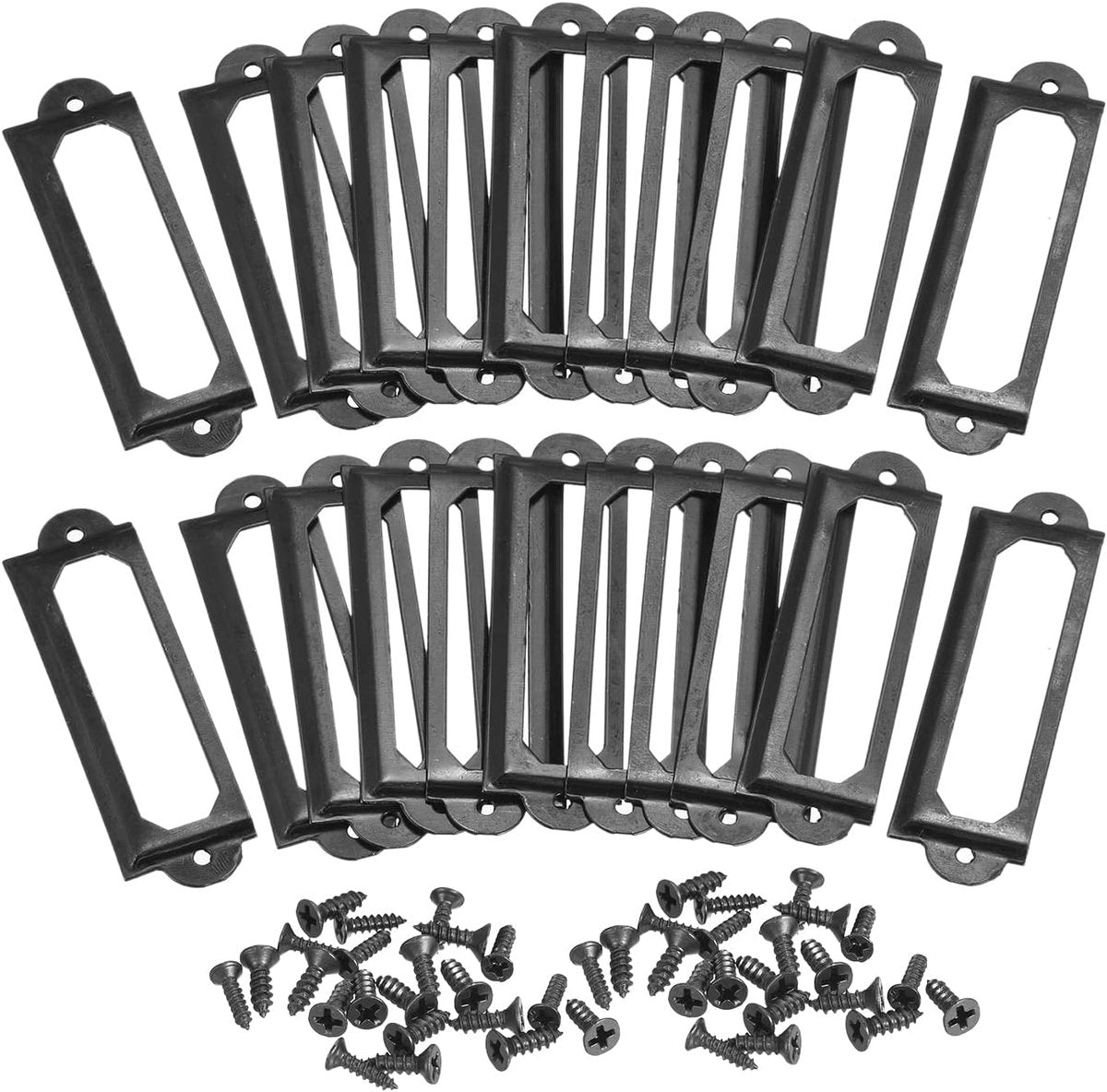 30 pieces - metal label holders - name card frame - drawer label holders - furniture label holders - library labels - nameplate frame - for shelves, pharmacy cabinet, filing cabinet, drawer, office decoration, archive - with screws - 60*17 mm - black