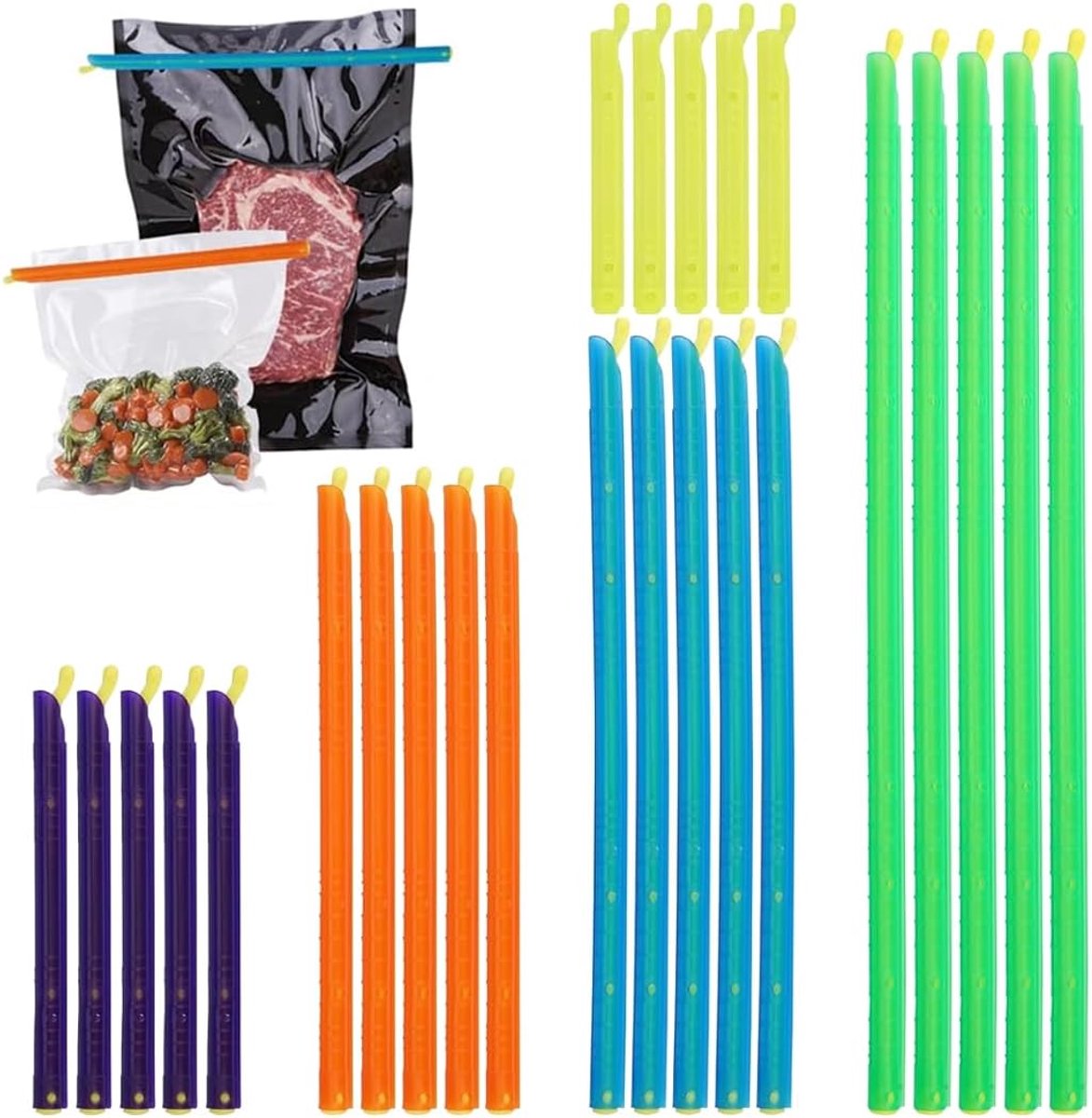 25 pieces - Food clip - Sealing clip - closure clips for bags - resealable food bag clips - reusable food bag - multifunctional clip bag clamps - for kitchen and household seal bags - 9cm, 12.5cm, 18.5cm, 22.5cm, 28.5cm