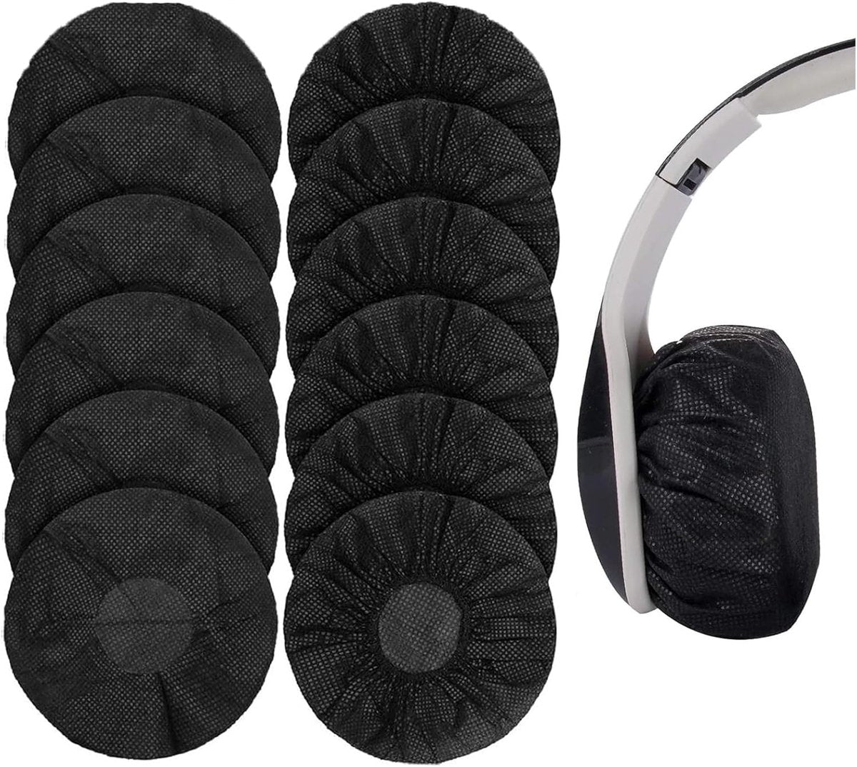 Elastic Headphone Hygiene Cases - 100 pieces - non-woven fabric headphone covers - replacement headphone hygiene cases - elastic stretch - universal - cover case 11cm - for home, sports and office - Black