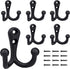 6 pieces - 54*49mm - Hook - Clothes hook - Retro double coat hooks - Wall hook - Metal hook - Universal hooks - with 12 screws - for coat, scarf, bag, towel, key, cap, cup, hat - black