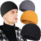 3 Pieces - hat - men's hat - Beanie - women's hat - men's beanie - Winter hat - knitted hat - Warm Hats - Cycling hat - Knitted ski hats - Running hats - Ultrawarm - Unisex - short knitted autumn winter warm hat - Yellow, Grey, Black