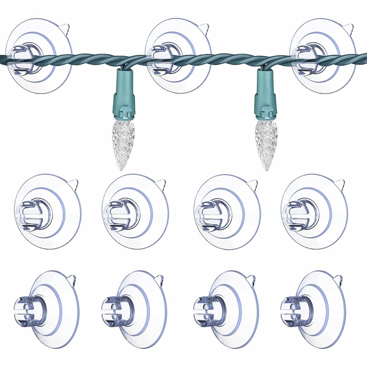 60 pieces - String Light Suction Cups - Suction Cup Hook - String Light Hanging Hooks - Suction Cups for String Lights - Suction Cup Holder for String Lights - Hooks - for party lighting, lighting and Christmas decorations - for windows and glass - transp