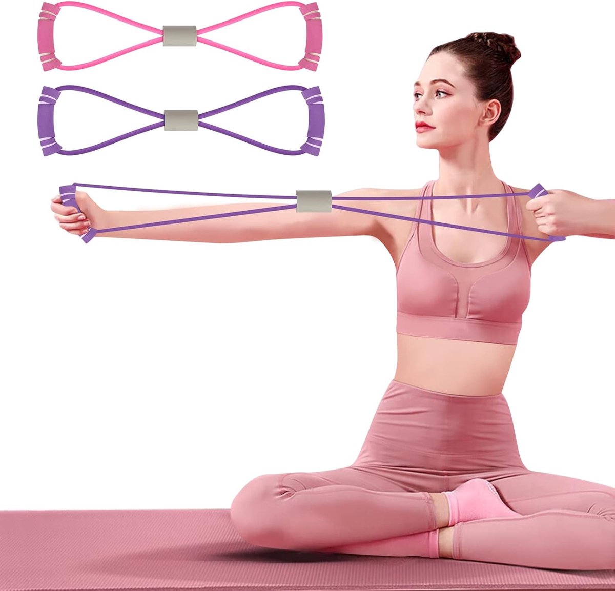 Fitness Elastic Bands - 2 Pieces - Figure 8 Resistance Bands - Resistance Power Band Tube - Fitness Bands - Yoga Resistance Band - Stretch Fitness Band - Resistance Cable - Pull Rope - Chest, Arm and Shoulder Stretch Bands - for Home Training, Strength Tr