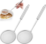 2 Pieces Stainless Steel Kitchen Sieve - Food Sieve - Sieve - Skimmer - Spoon-skimmer with handle and colander - Frying Spatula - for noodles / rice / vegetables / egg whites etc. - Colander - for filter residue - Skimmer Spoon - Silver - ø10 cm