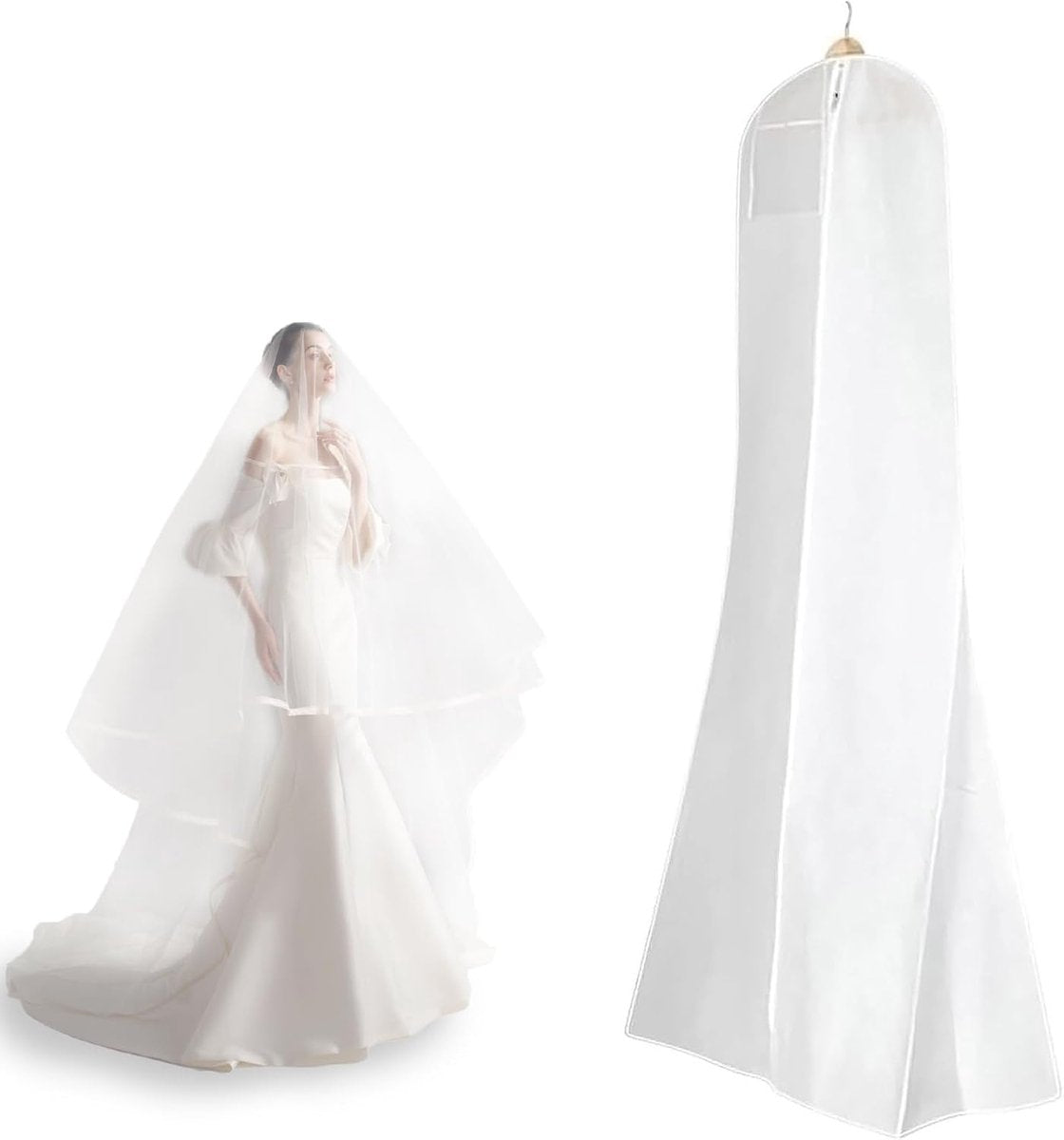 Dustproof wedding dress cover - 183*60 cm - Garment cover - Dust cover for evening dresses - Dust cover for wedding dress - Dust cover for dress - wedding dress storage bag - dustproof garment bag - garment bag - with zipper - for wedding dresses, evening