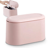 Small Trash Can - Small Tabletop Bin with Push Button Lid - Sturdy - Countertop Waste Bin - Trash Can - Tabletop Waste Bin - Plastic Trash Can - for Office, Bathroom, Kitchen and Bedroom - Pet Food Storage - Pink