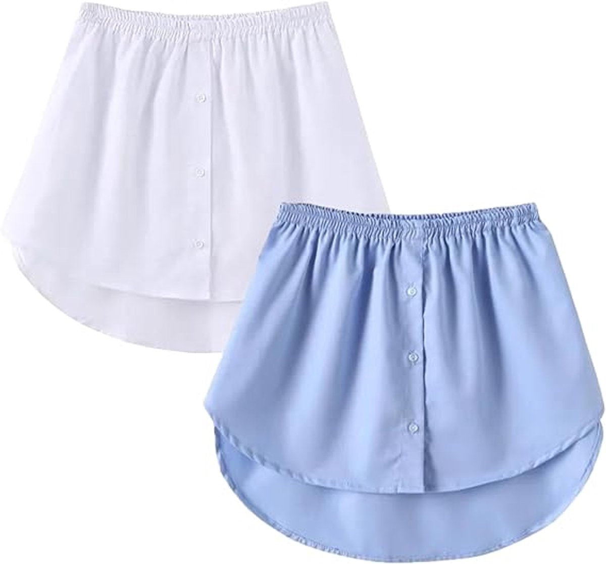 2-Piece Mini Adjustable Shirt Extender Removable Layering Half Length Underskirt with Buttons - False Hem - Fake Skirt Hem - Women's - White/Blue