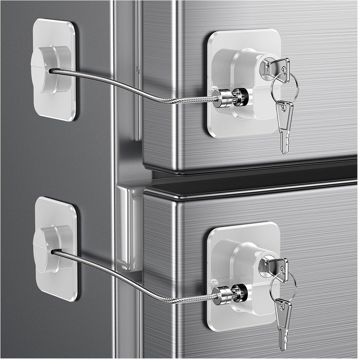 2-Pack Refrigerator Locks - with Keys - for Children, Toddlers, and Adults - Self-Adhesive Refrigerator Lock - for Refrigerator, Cabinets & Drawers, Oven, Windows - Child Safety - White