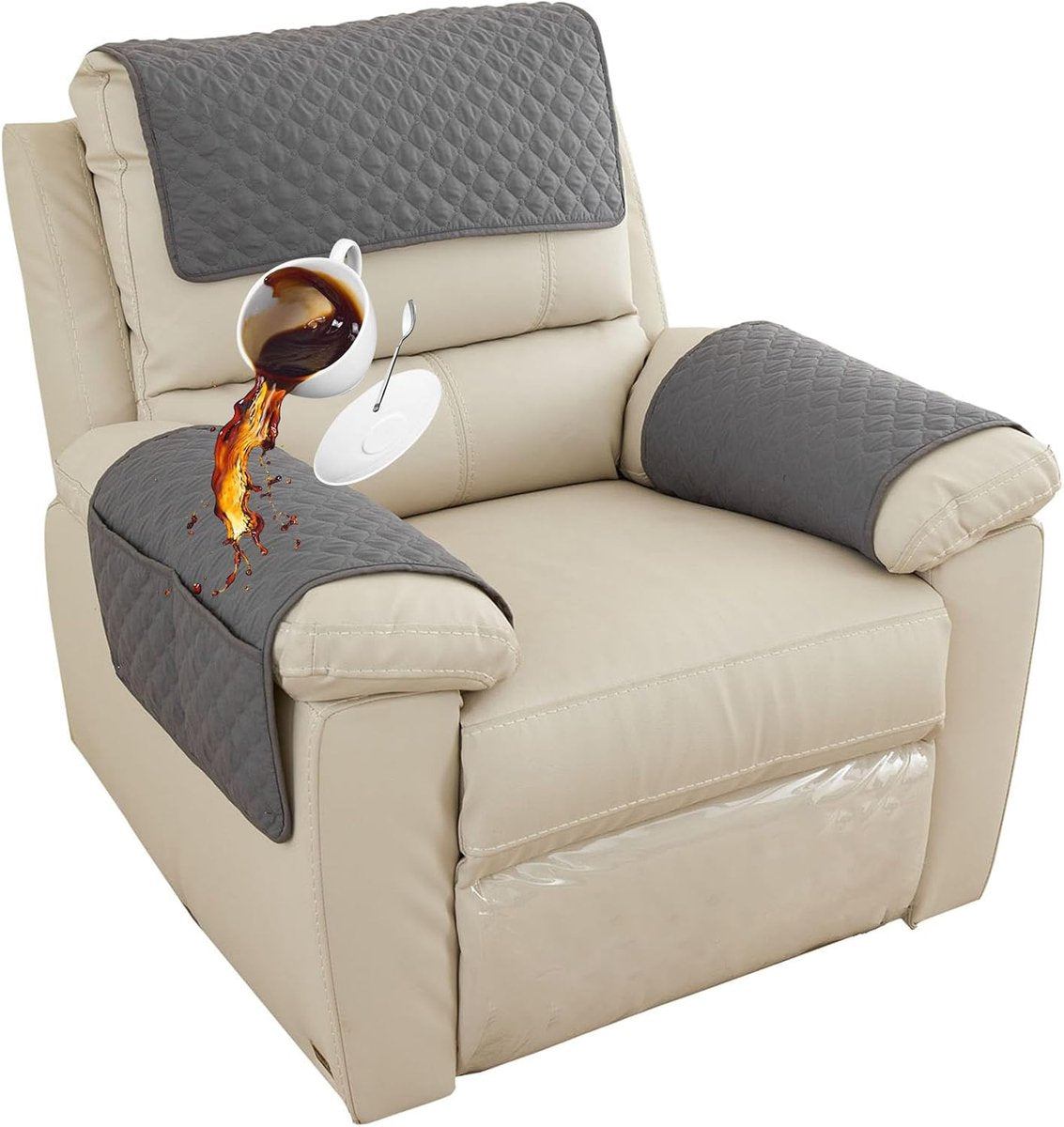 Sofa Cover - 3-Piece Set - Sofa Armrest Cover - Cushion Armrest Pad - Armchair Cover with Pockets - Sofa Protectors - Removable Headrest Cover - Sofa Remote Control Storage Bag - Non-Slip Furniture Protector