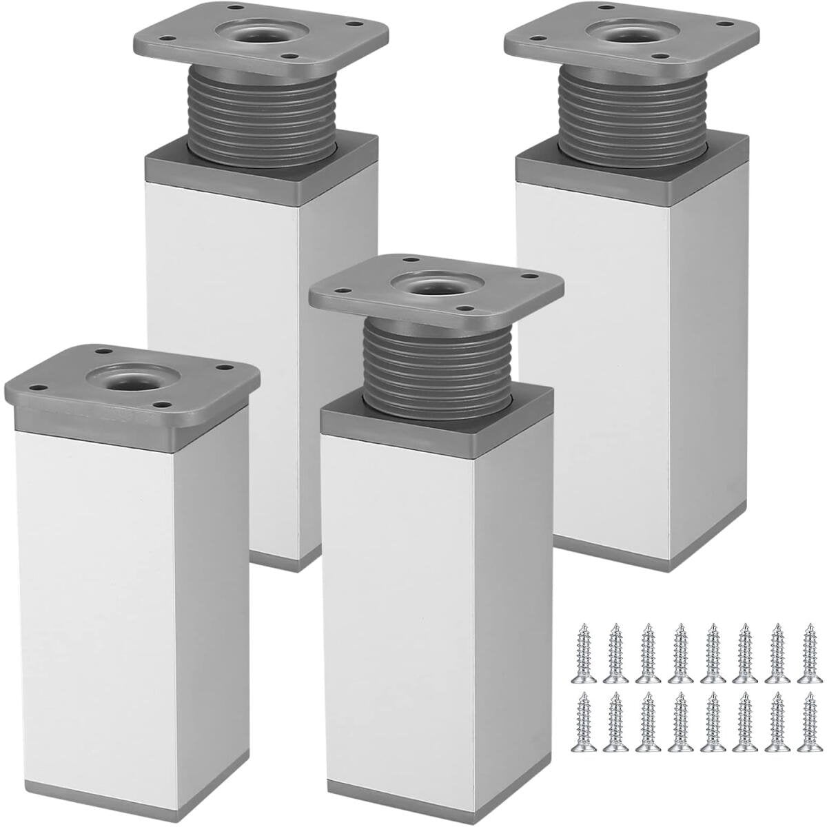 4 pieces - Furniture legs - 10 cm - Adjustable furniture feet - Adjustable table legs - sofa feet - bed feet - table legs - cabinet feet - cabinet leg - aluminum alloy table legs - for kitchen bench, sofas, coffee tables, furniture, cabinet and bed - whit