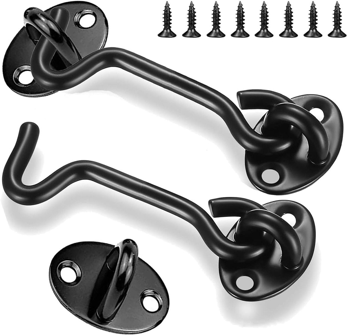 pieces - Wind hook - 3 inch - Wind hooks - Door hinges - Door bolt - Hinge - barn door hook - hook and eye bolt - cabin hooks and eye bolt - swivel window hook - door hooks - lock - for sliding door, bedroom, bathroom - 75*39 mm - black