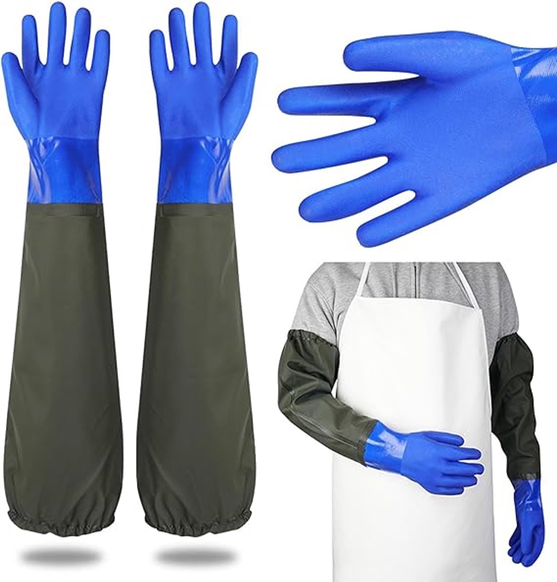 Long rubber gloves - Gloves - Waterproof gloves - Pond gloves - Car wash gloves - Clothing gloves - Care gloves - Waterproof/oil-resistant/acid- and alkali-resistant - waterproof PVC - 70 cm - blue