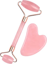 Rose Quartz Jade Roller & Gua Sha Stone - Facial Roller & Gua Sha Set - Natural Jade Roller - Facial Roller - Jade Roller - Facial Massage - for Lymphatic Drainage, Anti-Aging, Wrinkle Reduction, Anti-Puffiness & Radiant Skin