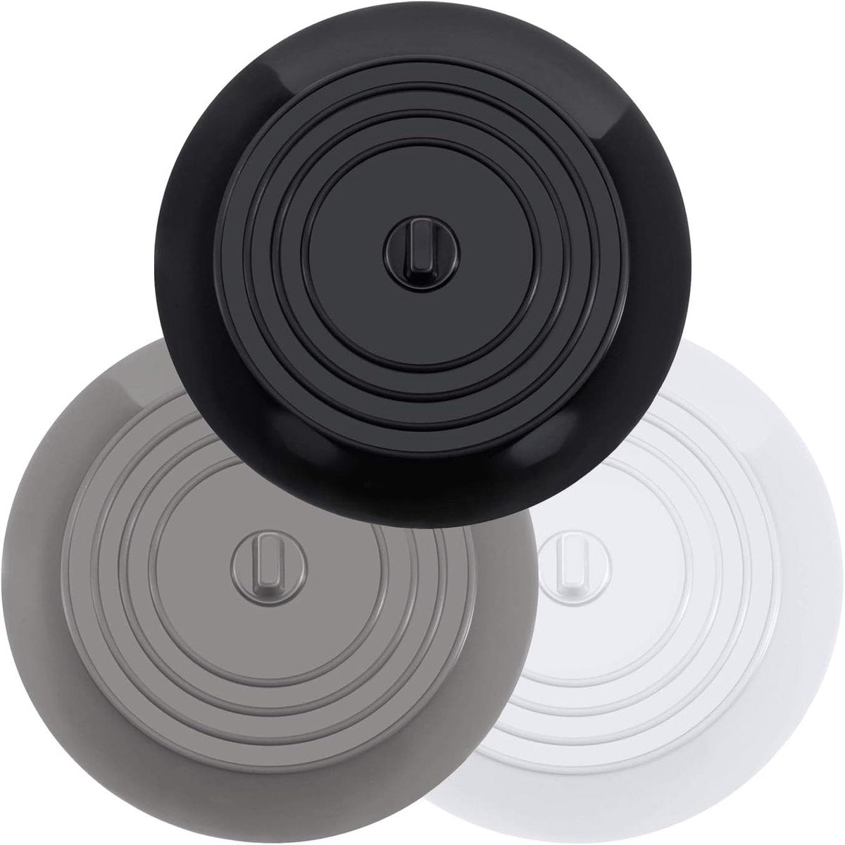 Drain Stopper - 3 Pieces - 15 cm Diameter - White, Grey and Black - Drain Plug - Universal Sink Stopper - Silicone - Bath Stopper - Anti-Clog - For Sink Washbasin Bath Shower Tray Kitchen Washbasin Bathtub Countertop