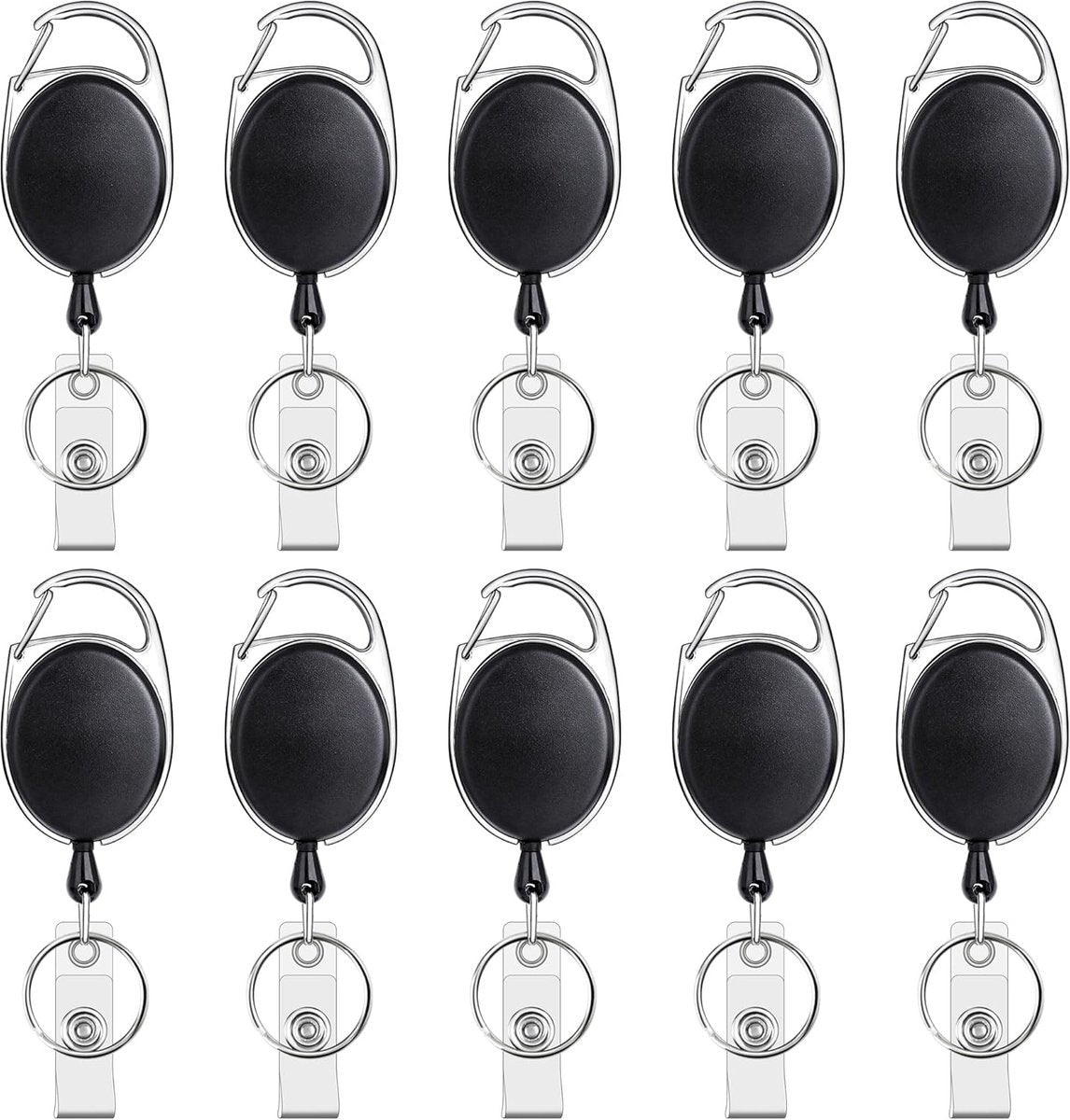 10 Retractable Badge Holders - Extendable Keychain - with Carabiner Belt Clip - D-Clip - Extendable Lanyard Keychain - Keys and Cards - Card Holder Drawstring - Keychain for ID Card Holder and Keychain