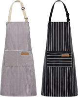 Kitchen Apron - 2 Pieces - Professional Cooking Apron - for Ladies and Gentlemen - Catering Apron - Easily Adjustable - BBQ Apron - Pottery Apron - Cooking Kitchen Aprons - kitchen cooking aprons - soft chef apron with 2 pockets - black/brown stripes