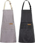 Kitchen Apron - 2 Pieces - Professional Cooking Apron - for Ladies and Gentlemen - Catering Apron - Easily Adjustable - BBQ Apron - Pottery Apron - Cooking Kitchen Aprons - kitchen cooking aprons - soft chef apron with 2 pockets - black/brown stripes