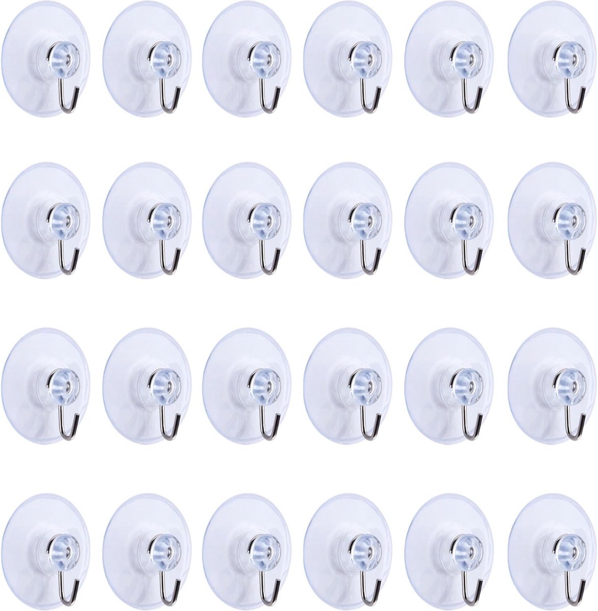 24 Pieces Suction Cup with Hook - Suction Cup with Hook Set - Hanging Hooks with Suction Cup - Kitchen Hooks - Towel Hooks - Self-Adhesive Hooks - Reusable Wall Hook - for Tiles, Glass, Window, Shower, Kitchen, Bathroom, Home - Transparent
