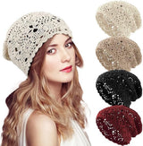 4-Piece Hat - Ladies' cotton crochet hat - Hand-knitted - Cotton hat for ladies crochet hats - Hand-knitted floral skull hats for autumn - cutouts - Knitted - Lightweight knitted hats for ladies - For Heads Of 55-61 Cm