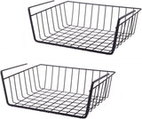 Set of 2 removable metal hanging baskets - organizer - closet hanging basket - suitable for desks, kitchens, refrigerators, bathrooms, cabinets, cupboards - storage - black
