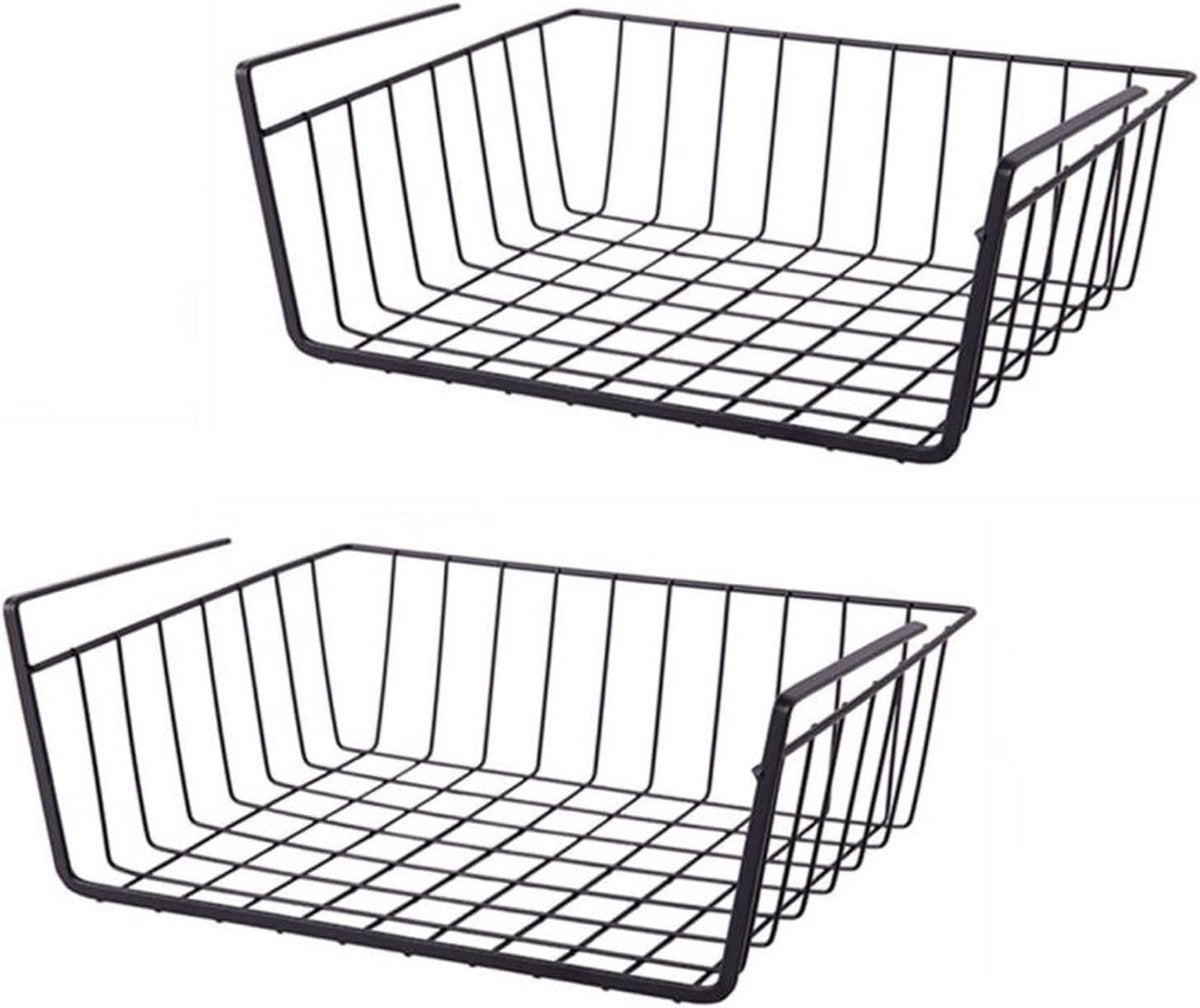Set of 2 removable metal hanging baskets - organizer - closet hanging basket - suitable for desks, kitchens, refrigerators, bathrooms, cabinets, cupboards - storage - black