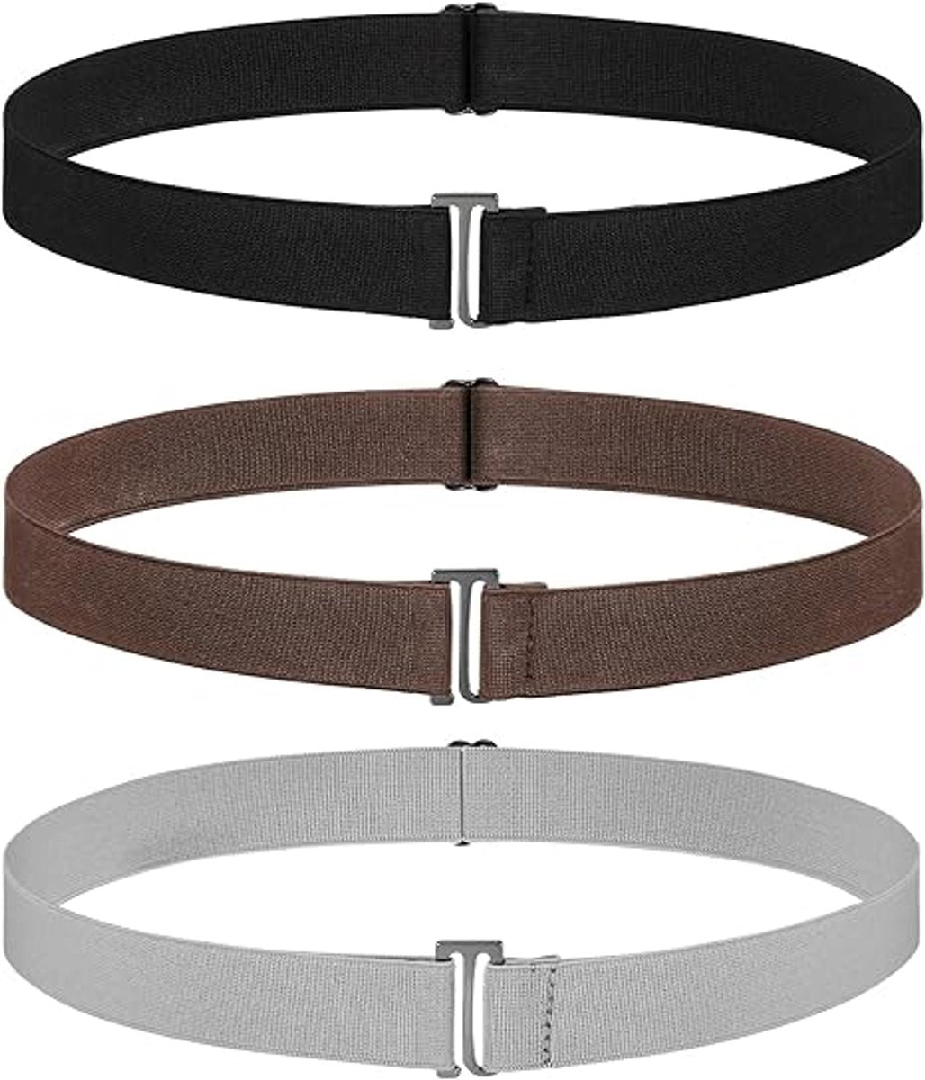 Elastic trouser belt - 3 Pieces - Elastic belt - women's belt - Adjustable Elastic - Trouser belt - Stretch Belts - stretchable belt - trouser belt - Non-slip Waist belt For Men and Women - For Jeans, Trousers and Dresses - Black, Grey, Brown