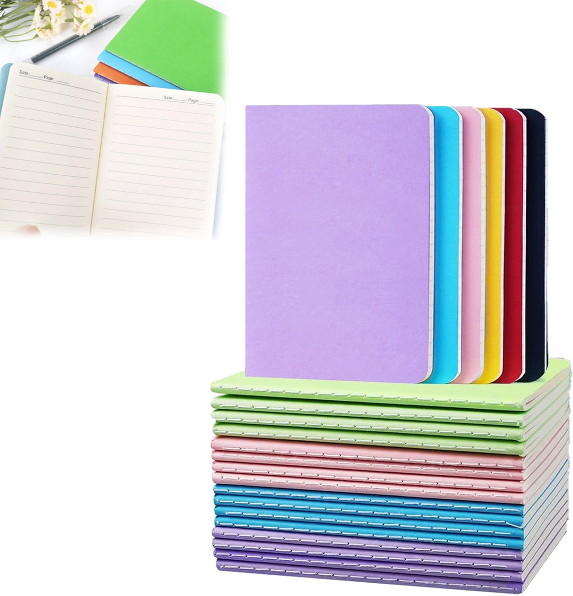 notebooks - 22 pieces - Notebook - Lined A6 size notebooks - Lined school notebook - Lined paper - A6 size - 60 pages - Lined