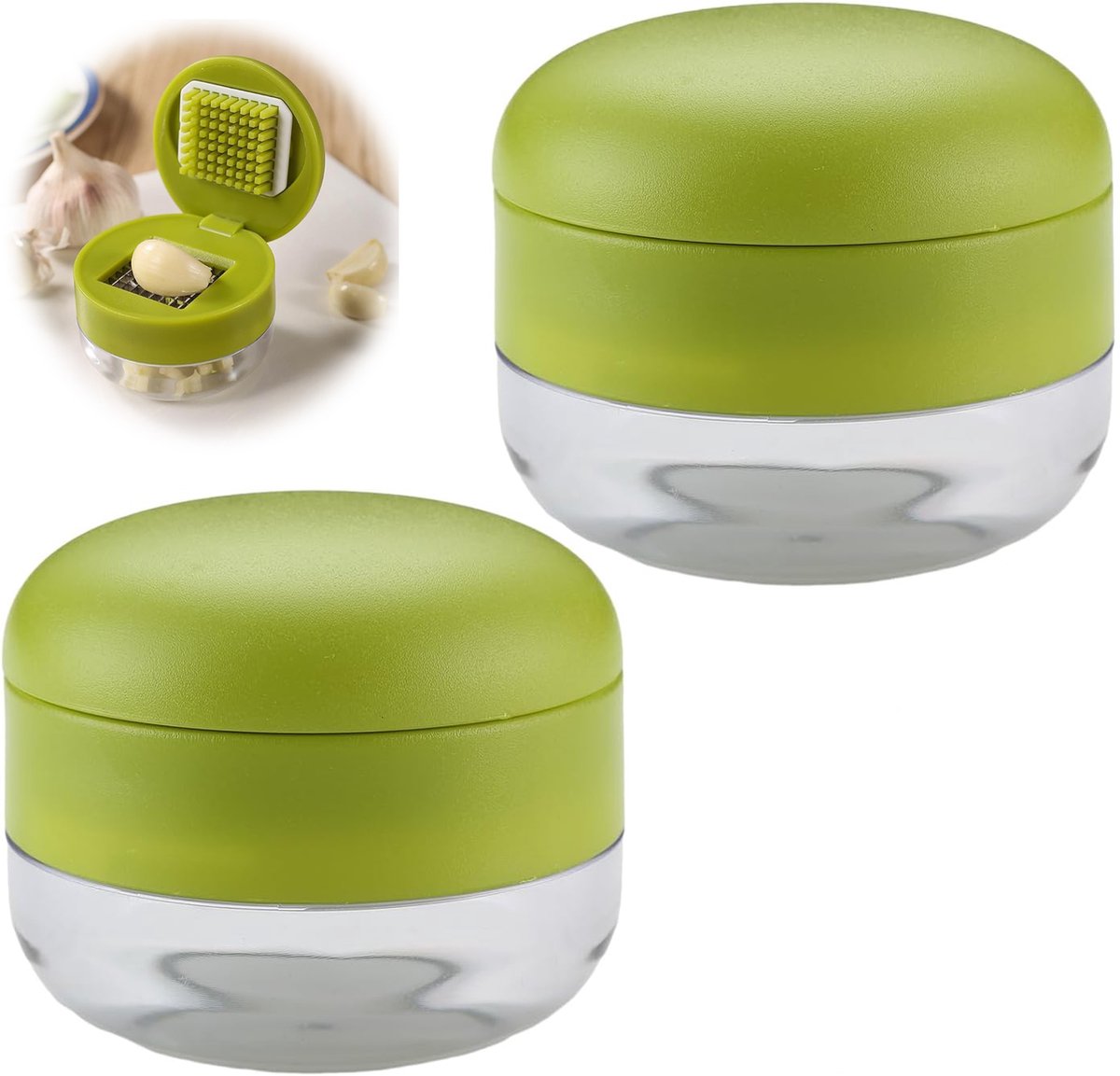 2 Pieces Garlic Press - Garlic Chopper - Garlic Press - Suitable for Garlic - Manual Garlic Press - Kitchen Gadget Press - Garlic Presses - Storage Container - Ginger Press - Stainless Steel Knife Cutter - Crusher - For Home and Camping