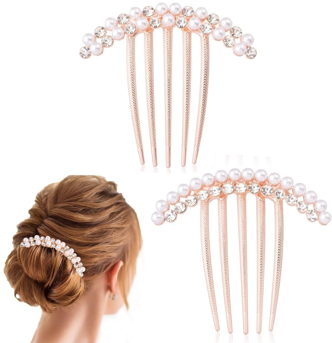 2 pieces - Hair comb - Hair clip - Hairpin - Hair clamps - U-shaped side comb - pearl side hair combs - crystal rhinestone hair comb - bridal hairpieces - decorative combs - hairpins - headwear - hair accessories
