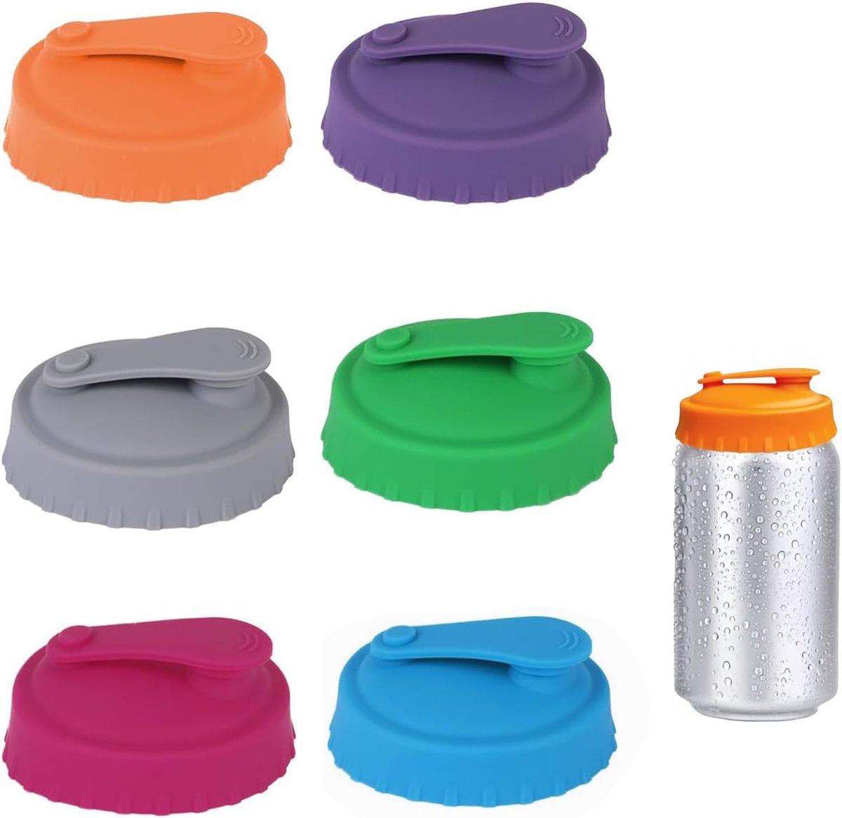Can Cover - 6 Pieces - Silicone Soda Cans - Can Closer - Silicone Can Lids - Drink Protector - Dust and Spill Anti - Insect Anti - Easy to Clean - Reusable - Fits All Cans - Freshness Cap - 6 Colors