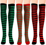 3 pairs - Socks - Christmas socks - knee socks - over-the-knee socks - long socks - high socks - elastic striped socks set - long striped Christmas socks - striped socks - sports socks - festive Christmas accessories - for cosplay costume parties