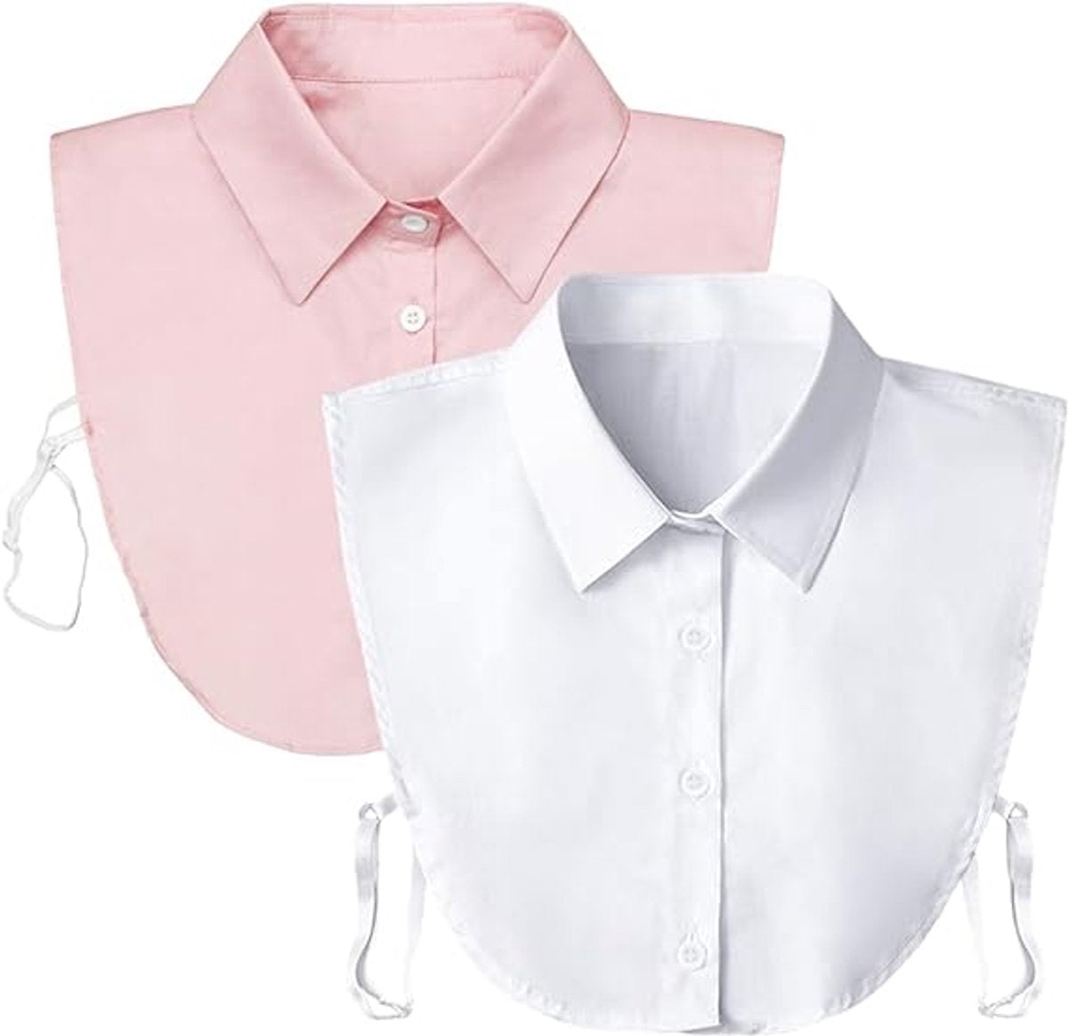 2 pieces - Women's Shirt Collar - Shirt Collar - Detachable Collar - Small Shirt Collar - Faux Detachable Collar - Detachable Pointed Collar - Small Collar - Pointed Collar - Shirt Replacement - Blouse - Adjustable - One Size - White, Pink