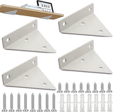 4 pieces - Shelf brackets - 10*8 cm - Wall-mounted floating bracket - Concealed shelf bracket - metal shelf brackets - triangular shelf bracket - with screws - invisible shelf bracket - for living room, bathroom and bedroom decor - white