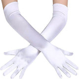 Gloves - 55 cm - Long glove - Long satin women's gloves - for weddings, parties, formal events and performances - Elastic gloves - up to the elbow - for brides, princesses, operas and other occasions - white