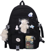 Waterproof backpack for girls - Girl's Backpack With Pin and Accessories - boys' backpack - women's backpack - Lightweight School Bag - School Student School Bag - Large Capacity Backpacks - Teenagers - High School Backpacks - Black