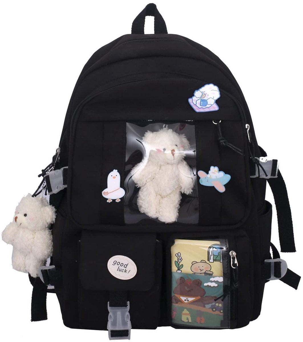 Waterproof backpack for girls - Girl's Backpack With Pin and Accessories - boys' backpack - women's backpack - Lightweight School Bag - School Student School Bag - Large Capacity Backpacks - Teenagers - High School Backpacks - Black
