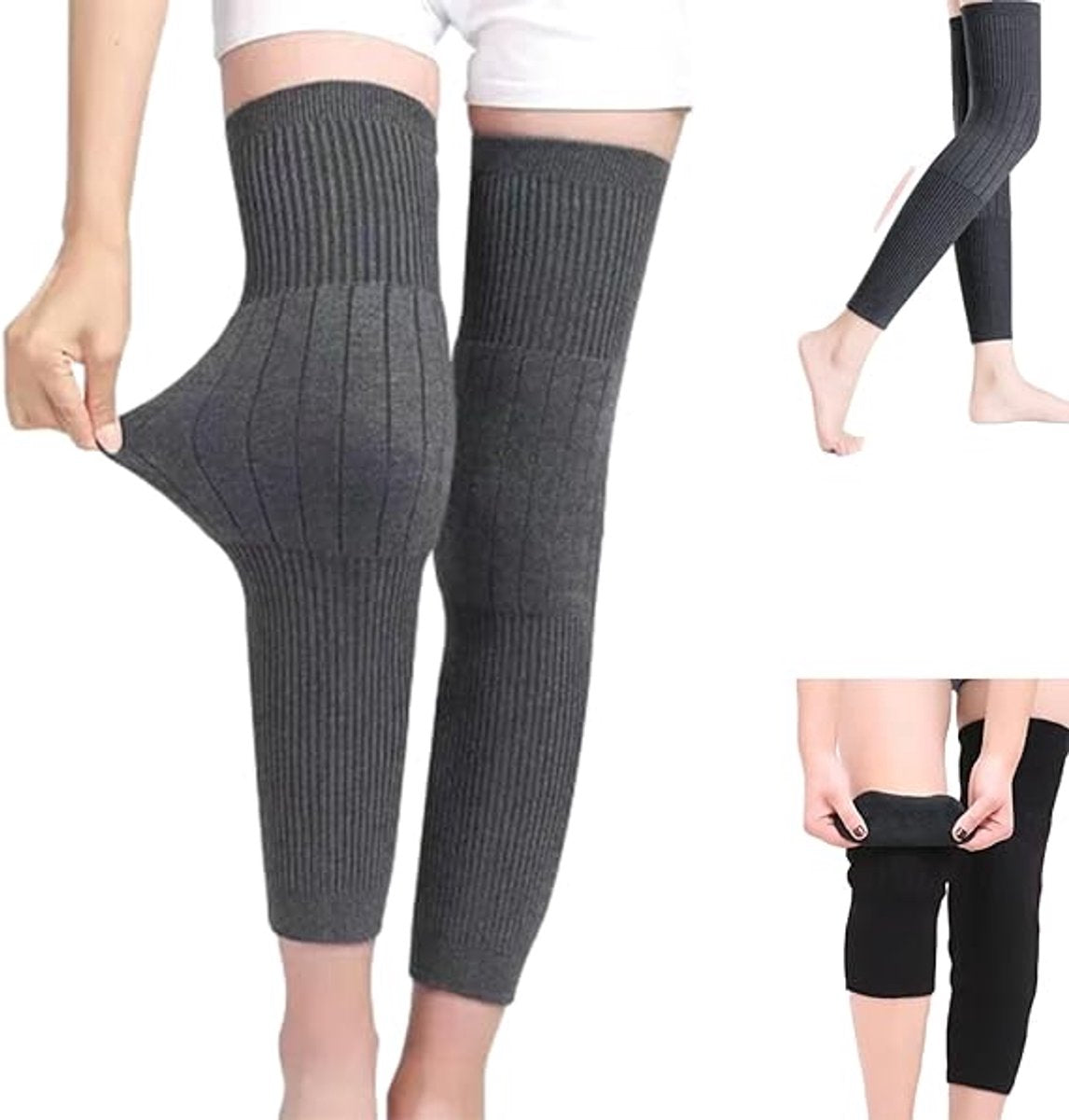 Pair of knee pads - knee socks - Leg support and warmth - Winter heating - Long - Knee pads for cycling, skiing and running - Thickened knee pads - Size L - for weight 100-130