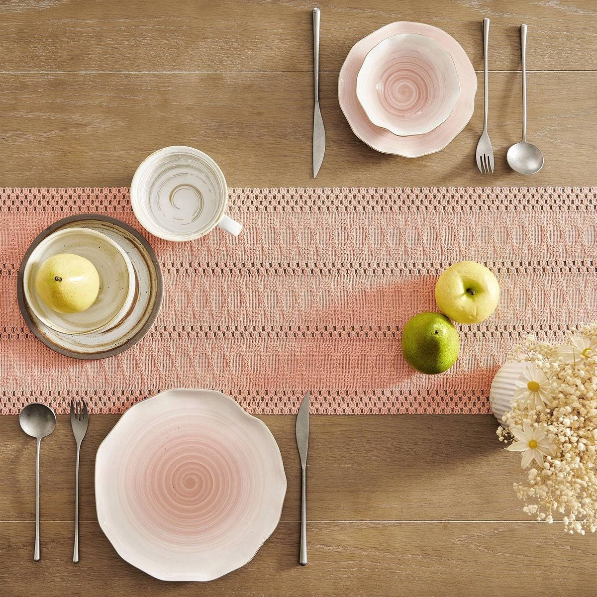Table runner - tablecloth - Bohemian style table runner - pink table runner - with knotted tassel - farmhouse woven home decor - pink - 30*240 cm