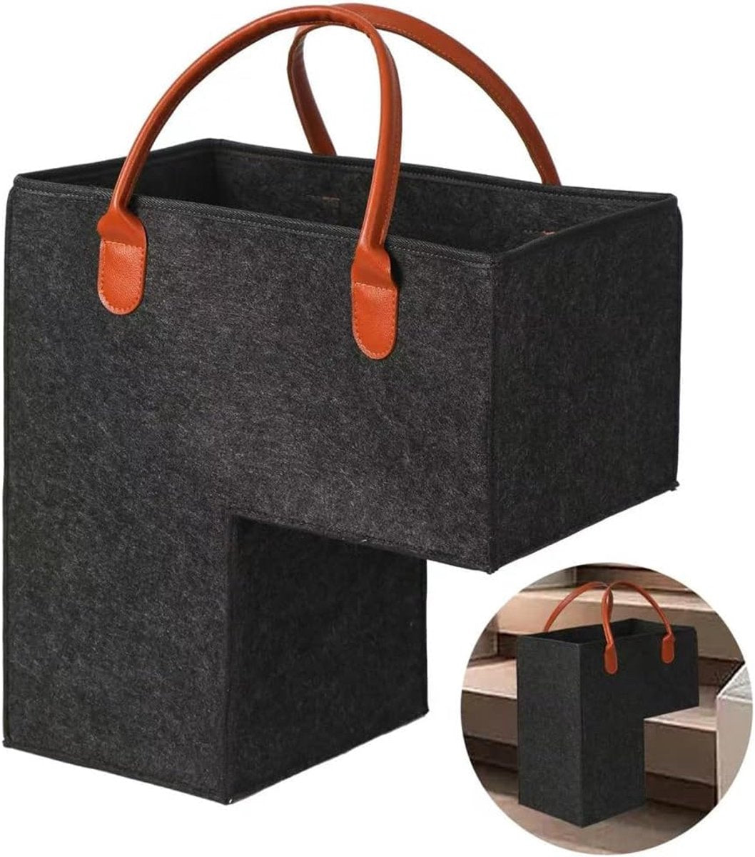 Stair Organizer Basket - Stair Basket - L-shaped Foldable Stair Basket - Storage Bag - Felt Stair Basket - Laundry Basket - Toy Basket - Household Items - for Laundry, Toys - 42*42*25.5 cm - Black
