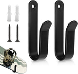 2 pieces - Skateboard wall mount - snowboard wall mount - snowboard wall mounting clips - horizontal snowboard storage - skateboard display rack stand - towel rack - towel hook - coat hook - with screws - for room, garage - 10*2*3.5 cm - black