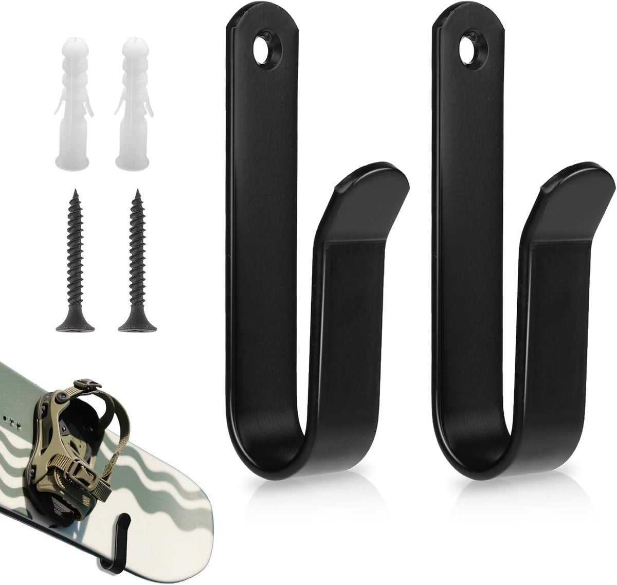 2 pieces - Skateboard wall mount - snowboard wall mount - snowboard wall mounting clips - horizontal snowboard storage - skateboard display rack stand - towel rack - towel hook - coat hook - with screws - for room, garage - 10*2*3.5 cm - black