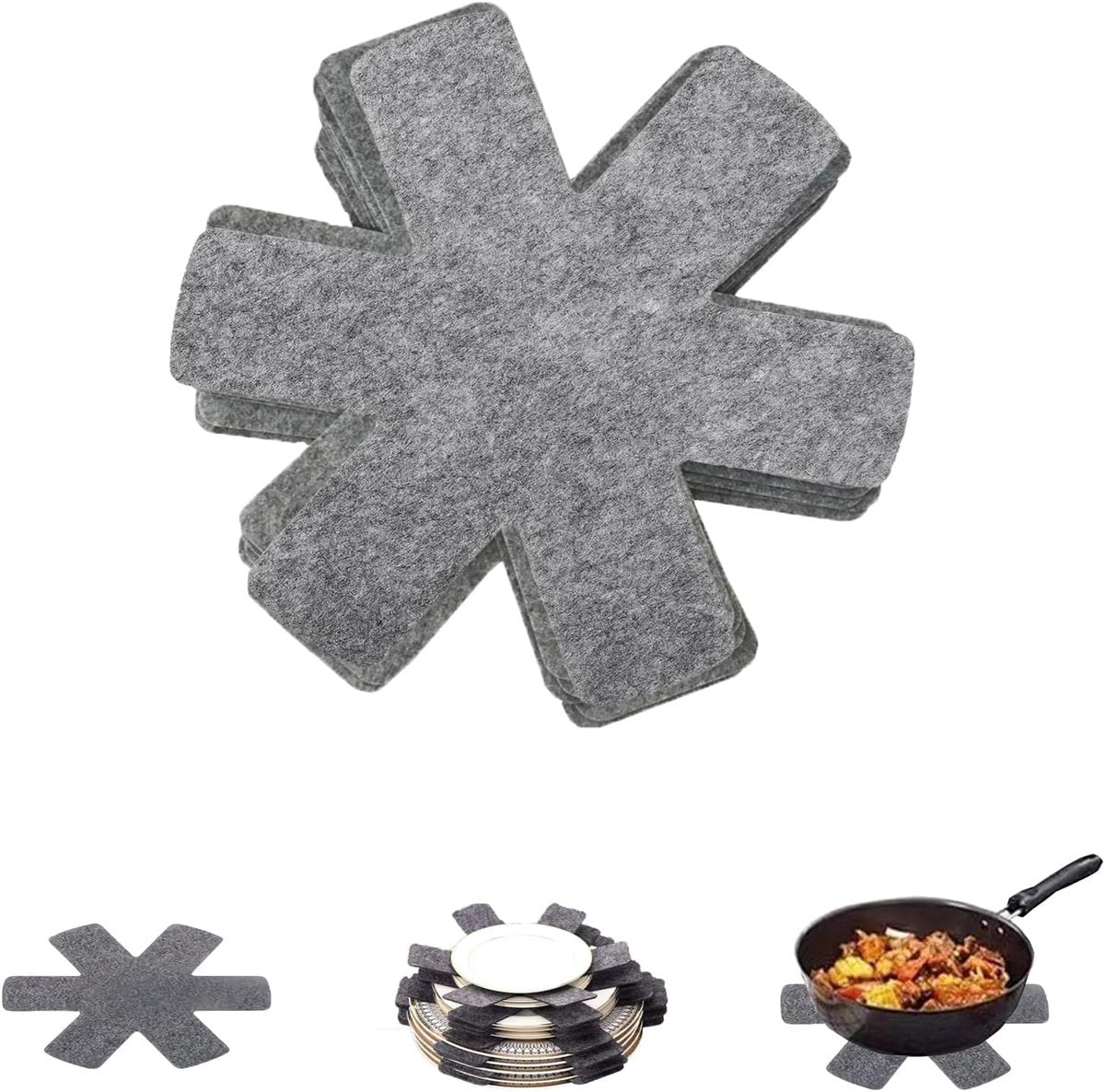 6 pieces - Pot holders - 38 cm - Pot protectors - Felt pot holders - coasters - felt pot protectors - cookware protector - kitchen utensils - for stacking pots, frying pans, ceramic pots, induction, glassware - grey