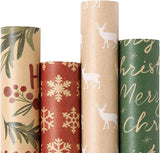 Wrapping paper - Christmas wrapping paper - Christmas gift paper - Wrapping paper with figures - 43 x 300cm - 4 rolls - Christmas paper wrapping paper for Christmas - Christmas paper wrapping paper for children - gift paper - Kraft gift paper - Christmas 