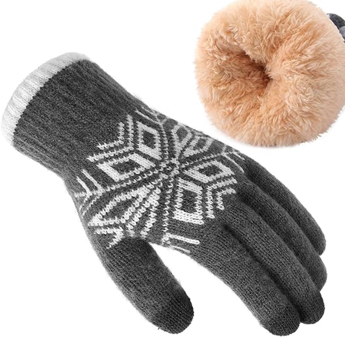 Women's Gloves - Men's Gloves - Men's / Women's Gloves - Winter Gloves - Knitted Glove with Fleece Lining - Touchscreen Glove - Extra Thick Gloves - Warm and Thick - for Cold Weather - Grey