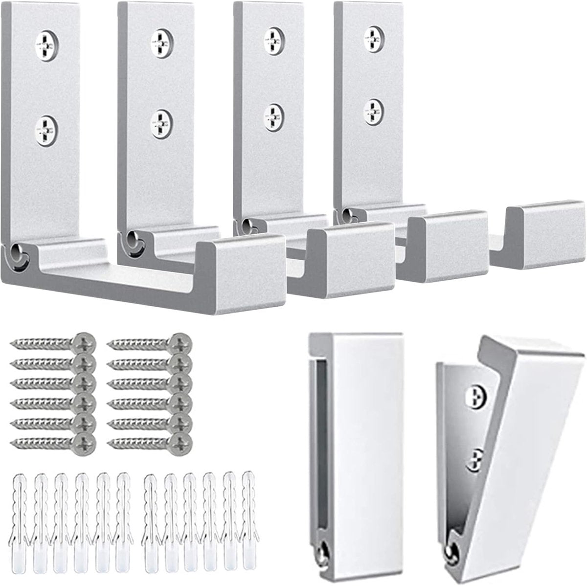 6 pieces - Foldable wall hooks - 6.7*7.5*2.5 cm - Clothes hook - concealable clothes hooks - heavy-duty wall hooks - aluminum hooks - with screws - foldable hooks - for hanging coats, bags, hats, and keys - silver