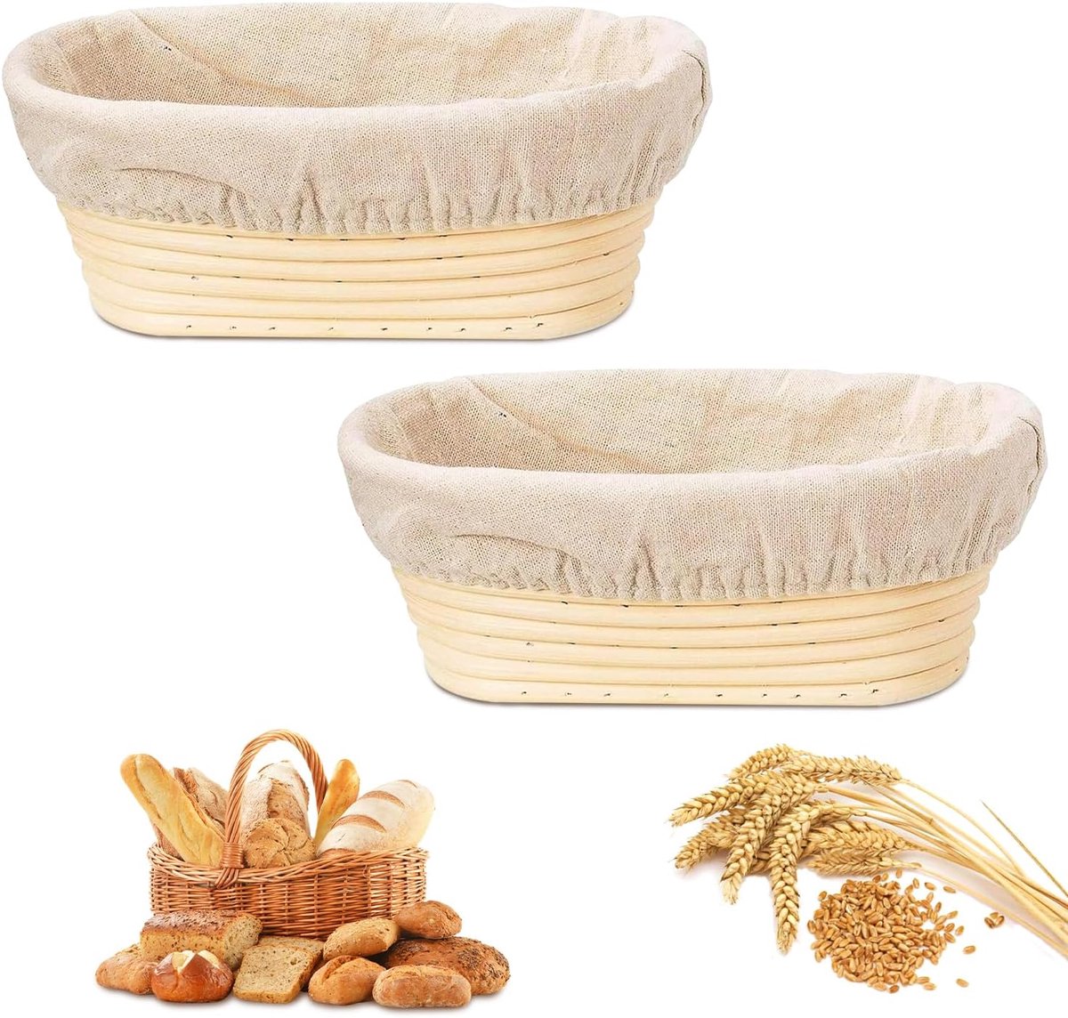 2 pieces - Bread proofing basket - Small proofing basket - Oval bread proofing basket - sourdough proofing basket - small proofing basket - proofing bowls - baking accessories - rattan storage bowl - lined - for professional and home bakers - oval - 25*15