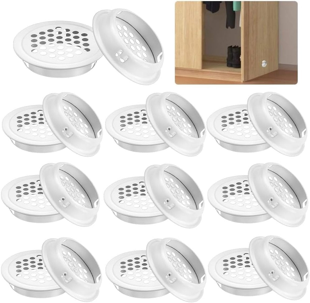 20 pieces - ventilation grilles - 35mm - round ventilation grilles - stainless steel ventilation openings - stainless steel exhaust ventilation grilles - round ventilation grille - round mesh openings - for furniture, kitchens, wardrobes and cabinets - wh