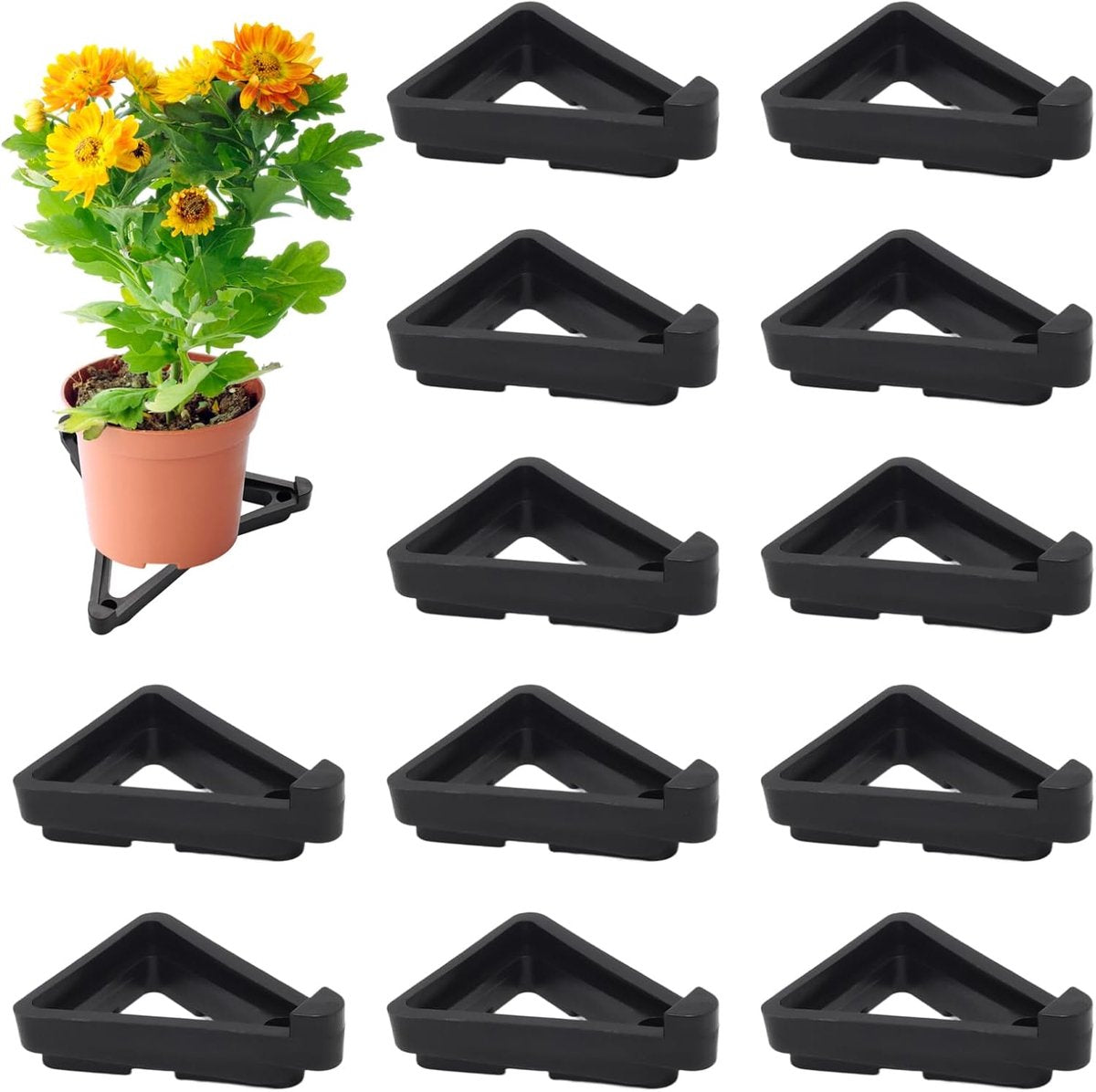 12 pieces - Flowerpot feet - Pot feet - Plant supports - Planter coasters - Flowerpot lifters - Triangular Planter Feet - Flowerpot risers - Non-slip - Breathable - Flowerpot feet - for Outdoor Plant Pots and Flowers - 7*5.5*2 cm - black